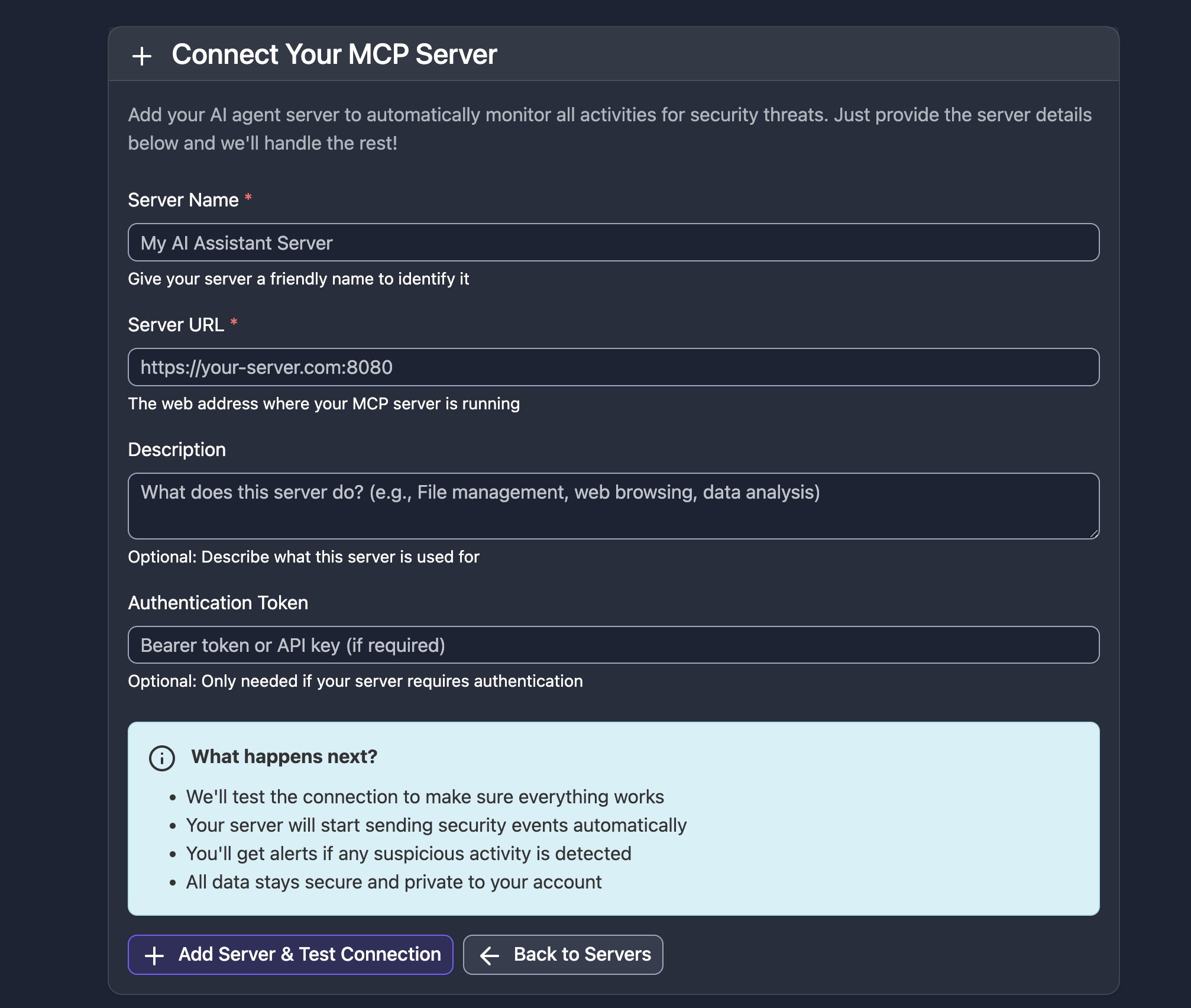 Easy MCP server integration setup interface
